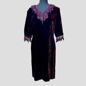 Loranzo Collection Burgundy Velvet Holiday Sparkle Dress Size EU 42 US 6